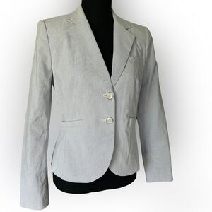 New Calvin Klein Blue White Striped Blazer Signature Button Closure SZ 2 Career